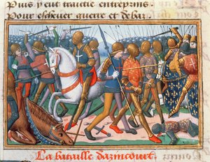 السيدة Fr 5054 f.11 The Battle of Agincourt، 1415، from Vigil of Charles VII، c.1484